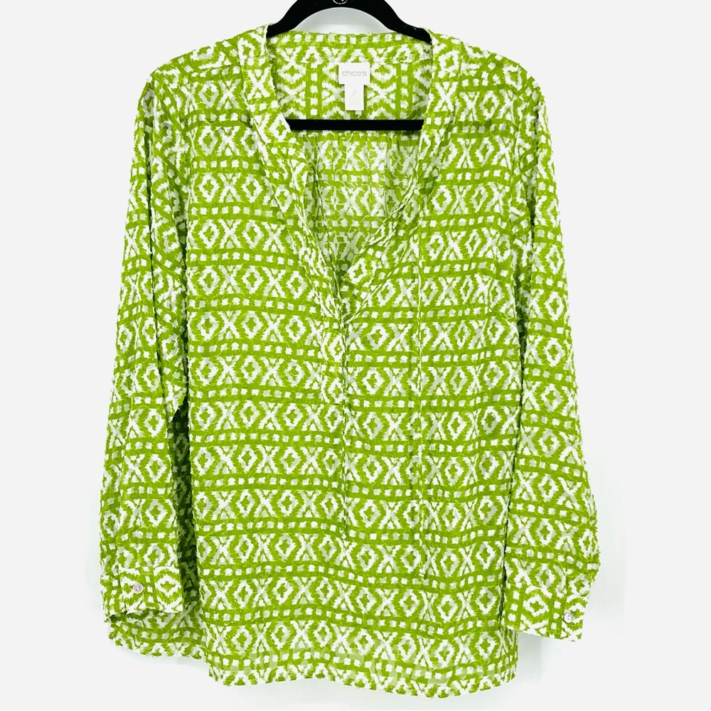 Chicos 2 Green Pullover Textured Blouse